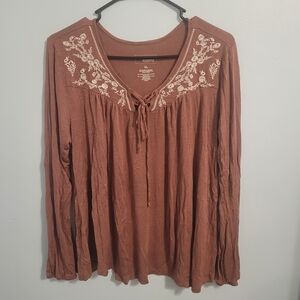 Sonoma Women's Embroidered Brown Top